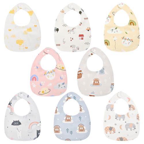 Vicloon Bavaglino Neonato, 8 Pezzi Bavaglini Impermeabili Cotone per Neonati, Bavaglie Unisex con 2 Bottoni di Regolabili, Drool Bavaglini Super Assorbenti per Giocare e Mangiare Piccoli da 0 a 3 Anni