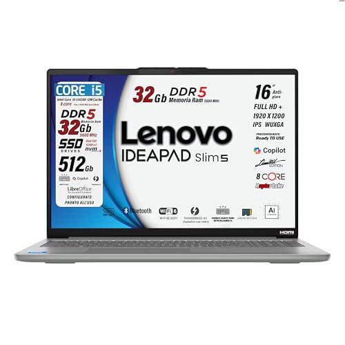 Lenovo Ideapad slim5, pc portatile Notebook, i5 13420H 13Th, DDR5 32Gb, Display WUXGA 16