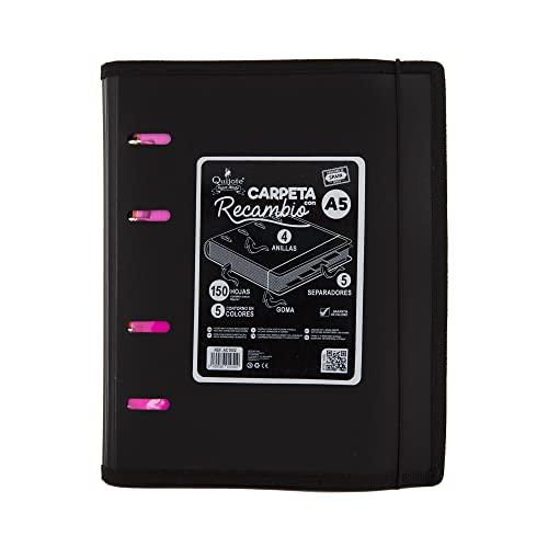 Starplast CARTELLE 4 ANELLI A5-7 COLORI, A5, CON CHIUSURA ELASTICA, BORDO RINFORZATO 150fogli 5x5mm colorati + 5 divisori - NERO