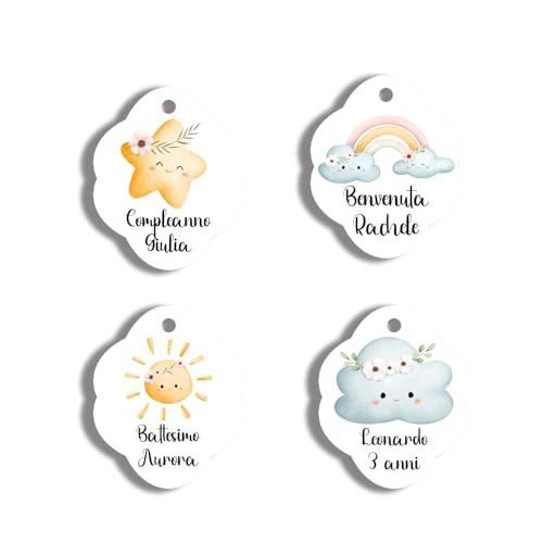 18 cartellini tag bigliettini con arcobaleno sole stelle luna nuvole boho personalizzati con frase per bomboniere ricordino regalo fine festa segnaposto compleanno battesimo