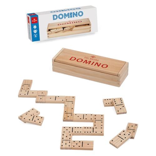 Dal Negro - Domino in legno, 28 tessere e contenitore in legno di bambù. Adatto per bambini 6+ e per tutta la famiglia, fino a 4 giocatori