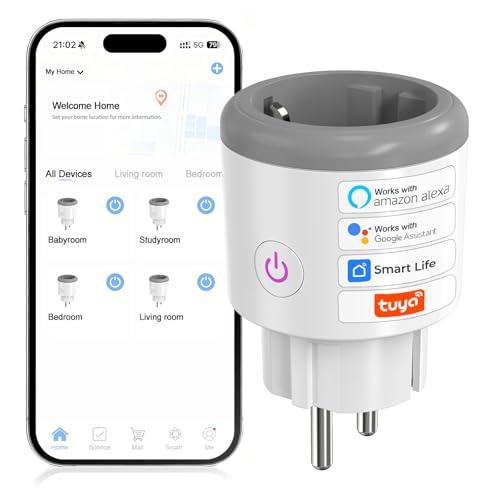 Oblinple Presa Smart WiFi Intelligente 16A Smart Plug con Monitoraggio energetico Controllo Vocale e Remoto App Timer Presa Elettrica Compatibile con Alexa e Google Home (1, biancastro)