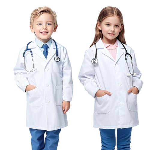 AUYAO Camice Laboratorio Bambino Cappotto Chimico, Vestiti da Scienziato Abbigliamento Medico, Costume Maniche Lunghe Camice, Grembiule Bianco Gioco di Ruolo Sull'attività Della Scuola(S)