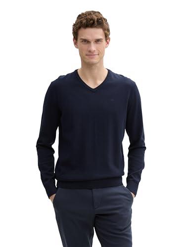 TOM TAILOR 202212 Strickpullover V-ausschnitt, Maglione Basic Uomo, Blu (Knitted Navy Melange 13160), XL