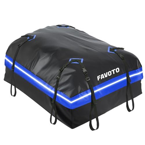 Favoto Box da Tetto Auto 425L – Borsa da Tetto Impermeabile Pieghevole con Tappetino Antiscivolo Ganci per Porta e Cinghie Rinforzate Blu