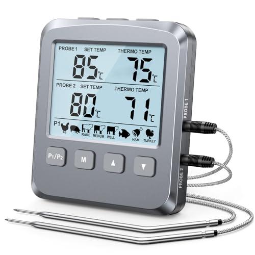CIRYCASE Dual Sonda Termometro Cucina Digitale, Termometri Alimenti con Grande LCD & Allarme, Lettura Rapida Termometro Barbecue Forno, Carne, Latte, Olio Frittura, Liquidi, Termometri a Quadrante