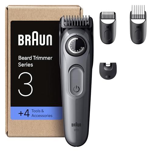 Braun Regolabarba Uomo Series 3, +4 Strumenti Di Styling, Lama Ultra Affilata, 50 Min Di Utilizzo, 40 Lunghezze, Rasoio Elettrico Barba, BT3525, Grigio