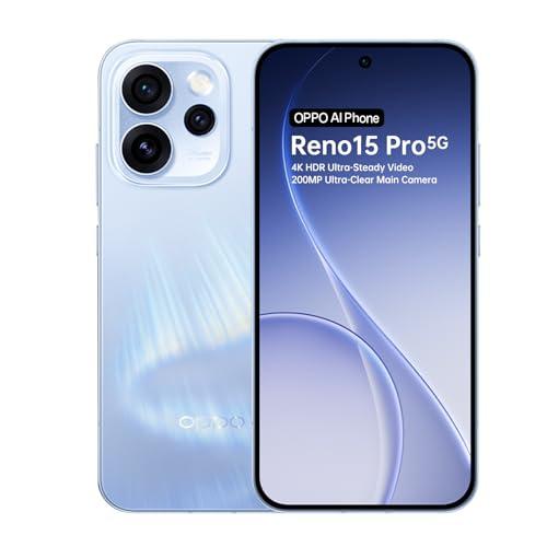 OPPO Reno15 Pro Smartphone, 12+512 GB, Fotocamere Principali da 200 MP, Teleobiettivo da 50 MP, video 4K, AMOLED 120Hz, Batteria 6200 mAh, SUPERVOOC 80W, Dimensity 8450, IP69, Aurora Blue