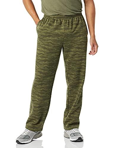 Amazon Essentials Pantaloni Sportivi in Pile con Fondo Aperto (Disponibili in Taglie Extra Forti) Uomo, Verde Militare Motivo Mimetico Astratto, L