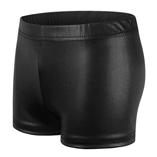 NewL Bambini Ragazza Elastico in Vita Lucido Metallico Balletto Danza Shorts Bottoms per Sport Yoga Ginnastica Allenamento (Nero, 11-12 Years)