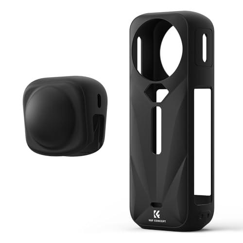K&F Concept Custodia in Silicone Nero per Insta360 X5, Custodia Protettiva Morbida con Coperchio Obiettivo, Lato Batteria Aperto, Protezione All-Round per Accessori Action Camera