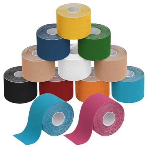 ALPIDEX Nastro Kinesiologico Tanti Colori 1/3/ 6/12 Rotoli 5 m x 5,0 cm E-Book Esempi Applicazione Tape Kinesiologico Muscolare Cerotto, Colore:misto, Quantità:12 rotolo