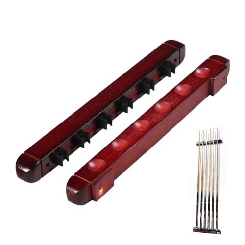Helweet Portastecche da Biliardo Montato a Parete, Porta Stecca da Biliardo in Legno, Supporto per Stecche da Biliardo, Accessori Biliardo per Scuole, Case e Circoli, 6 Fori, 39 cm di Lunghezza