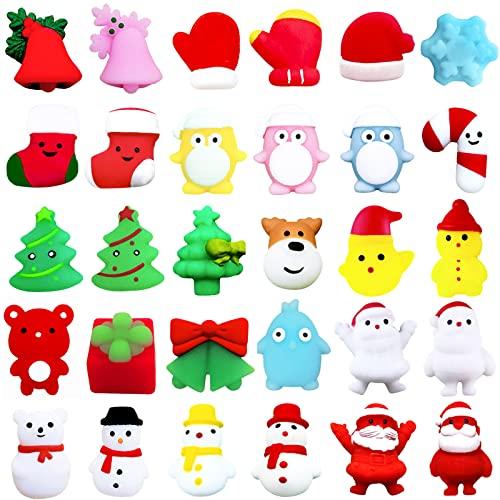POPOYU 30 pezzi Natale Antistress Assortiti Squishy,Squeeze Toys Squishy Giocattoli per Bambini,Kawaii Mini Mochi Natale da Spremere Squishies per Bambini Regalini Festa Invitati Compleanno