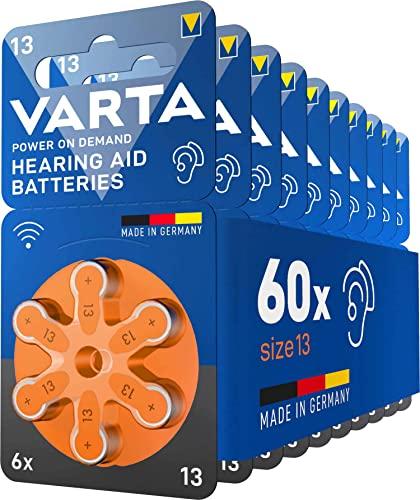 VARTA Batterie per apparecchi acustici tipo 13, 60 pezzi, arancione, pile Power on Demand, confezione economica, per amplificatore acustico, Made in Germany