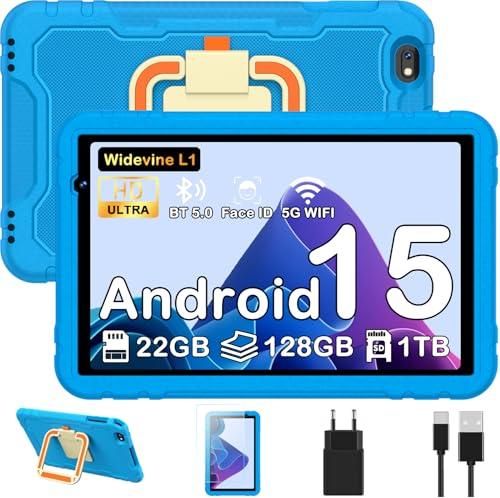 JUEDUR Android 15 Tablet, 10 pollici Tablet, 22GB RAM+128GB ROM, Controllo Parentale, 8000 mAh, Octa-Core, 5MP+8MP con 5G Wifi6, Custodia protettiva EVA antiurto + Staffa girevole a 360°(Blu)