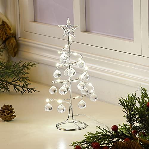Lewondr Decorazione Natalizia con Luce LED a Forma di Albero di Natale, Alimentazione USB o a Batteria, Albero di Natale Artificiale con Stella, Decorazione da Tavolo per Capodanno Natale, Argento