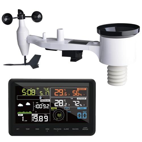 ECOWITT Stazione meteo WS2910, Sensore per stazione meteorologica 7 in 1 ad energia solare per esterni wireless, Display LCD a colori per interni WiFi, avvisi meteo per giardino domestico Farm 868