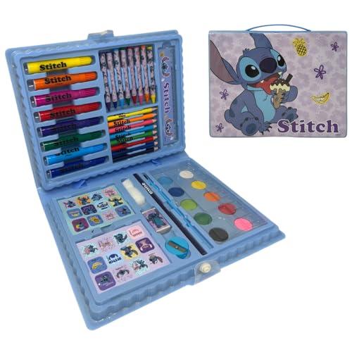 Valigetta con colori per bambini Stitch Disney set 65 pezzi di colori e cancelleria kit disegno e pittura