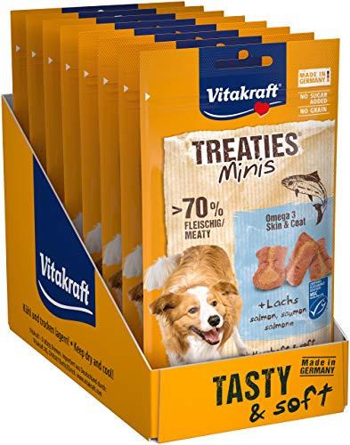 Vitakraft Treaties Minis, leccornie per cani, con salmone, omega 3, per l'addestramento, per premiare, in formato convenienza (8x 48g)