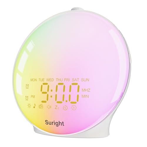 Sveglia All'Alba Wake-Up Light,Sveglia Con Luce,Simulazione Alba Tramonto,Radio Sveglia,15 Suoni Natura, 2 Allarmi,Snooze, 18 Luce Colorata, 20 Luminosità Lampada Da Comodino Bambini