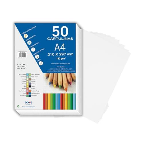 Dohe - Cartoncini bianchi A4 (50 pezzi) - Dimensioni 21 x 29,7 cm, spessore 180 g/m², artigianato, stampa e materiale scolastico
