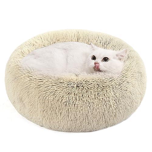 FEANDREA Cuccia per Cani, Lettino per Animali Domestici a Ciambella, Cuscino Centrale Sfoderabile e Lavabile, Tappeto di Peluche Morbida e Soffice, Diametro di 50 cm, Cachi PGW037S01