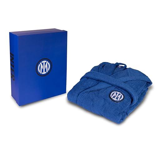 hermet Inter, Accappatoio con Cappuccio, Accappatoio Unisex, in Spugna 380 gsm, 100% Cotone, Logo dell' Inter Lato Cuore, Taglia XL