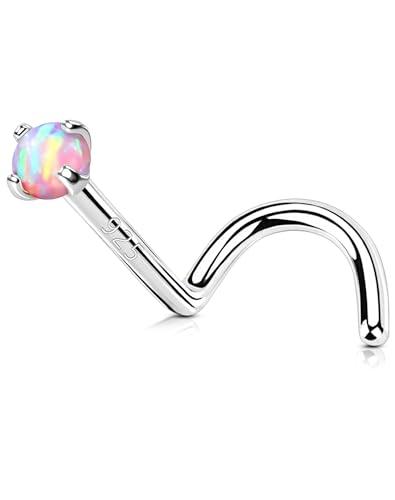 OUFER 20G S Piercing Naso Argento 925 Pirecing Naso Donna Anellino Trasparente Rose Opale Nose Ring 7 mm Gioielli Per Il Corpo