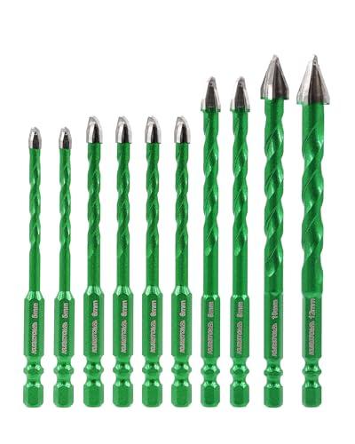 KURSTOL Punta per Trapano in Carburo, 10 pezzi 5 * 2/6 * 4/8 * 2/10/12mm Punta Trapano con Gambo a Cambio Rapido per Piastrelle Ceramica Legno Plastica Muratura Cemento Vetro