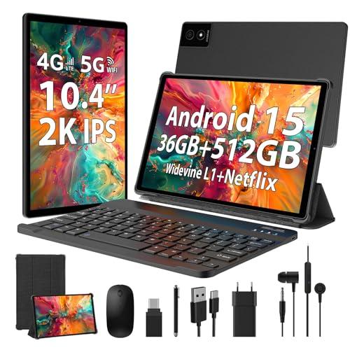 WOREGOO 10.4 Pollici Tablet Android 15, 4G LTE e 5G WiFi, Octa-Core, 36GB RAM+512GB ROM (1TB TF), Widevine L1, 2K 2000x1200 FHD Display, GMS/GPS/8+13MP/Batteria 8000mAh con Tastiera+Mouse(Nero)