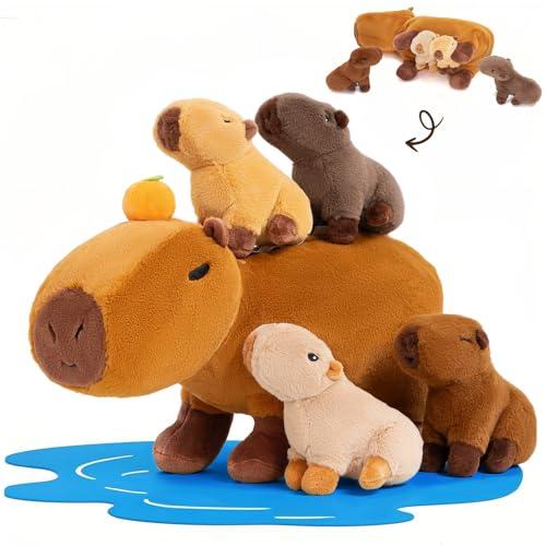 OUOZZZ Peluche Capibara, Include 4 Baby e Peluche Capibara Arancione da 36 cm di Primavera Calda - Giocattolo Regalo per Ragazze Ragazzi Bambini Piccoli Neonati