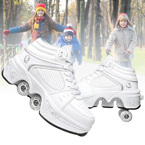 TOME. SKATES Scarpe con Rotelle per bambine, Pattini a Rotelle per bambini e Sneakers 2 in 1, Pattini a 4 Ruote deformati per bambino come regali di Natale e compleanno (B, EU-35)