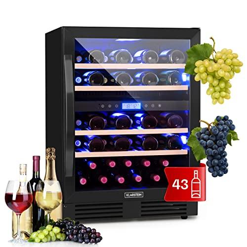 KLARSTEIN Cantinetta Design da Incasso, Refrigerata per Vino Rosso, Bianco e Birra, Controlli Touch, per Esterno/Interno, 129L, 43 Bottiglie