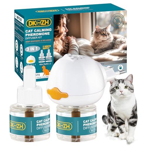 Diffusore Feromoni per Gatti 3 in 1, Feromoni Gatto Calmante, Calmante per Gatti 60 Giorni, Feromoni Gatto Ridurre l'Ansia e Lo Stress (1 Diffusore + 2 Ricariche 48ml)