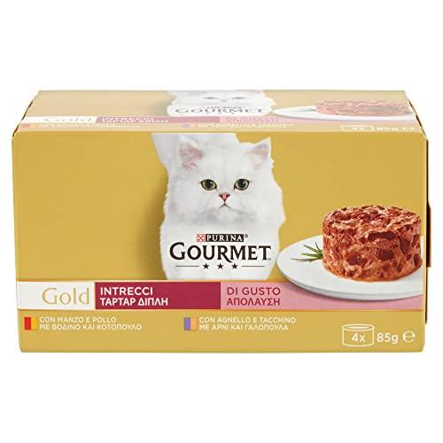 Purina Gourmet Gold Intrecci Di Gusto Umido Gatto con Pollo e Manzo, Tacchino e Agnello, 4 lattine da 85g