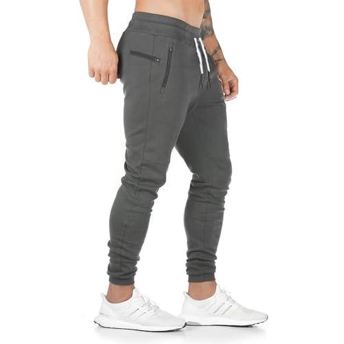 Yageshark - Pantaloni da jogging da uomo, in cotone, per fitness, slim fit, per il tempo libero, grigio., L/sottile