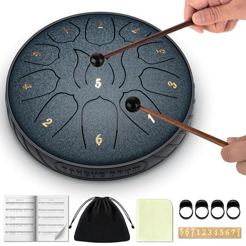 CAHAYA Tamburo a Lingua d'Acciaio 6 Pollici: Steel Tongue Drum a 11 Note Handpan Steel Pan con Bacchette e Borsa per Trasporto Strumento a Percussione per Meditazione Yoga Zen Regali CY00373-1