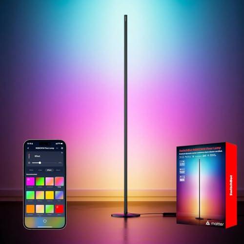 SwitchBot Matter RGBICWW Lampada da Terra, Luce Calda/Fredda, Piantana Lampada da Terra LED funziona con Apple Home, Alexa, Google Home, 16 Mln Colori, Sincronizzazione Musicale, Modalità Scena