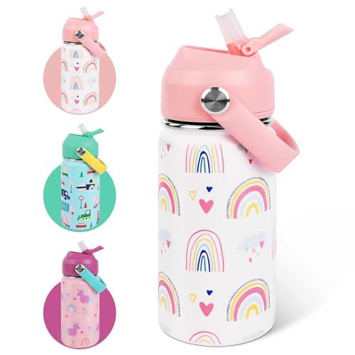 AMFUN Borraccia Bambini Acciaio Inox con Cannuccia, 350ml Borraccia per Bambino, Senza BPA Thermos, Bottiglia Termica per Bambini, Bottiglia d'Acqua a Prova di Perdita per Scuola Asilo Campeggio