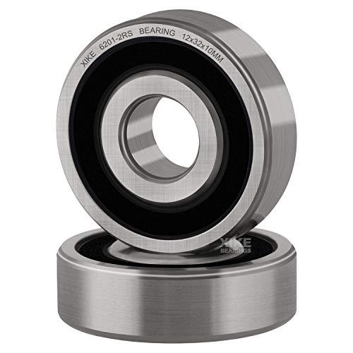 XiKe 2 Pezzi 6201-2RS Cuscinetti a sfere sigillati 12x32x10mm Acciaio cromato e Doppio sigillo in gomma, Pre-lubrificati, 6201RS Cuscinetto a sfere a gola profonda
