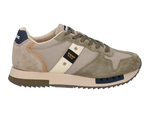 Blauer QUEENS01 Military Taupe Verde Tortora Scarpe Uomo Sneakers Lacci camoscio Tessuto 42