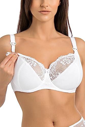 Teyli Reggiseno Allattamento Donna con Ferretto Spalline Regolabili - Reggiseni maternità Cotone Finiture in Pizzo - Reggiseni maternità Bianco 7D