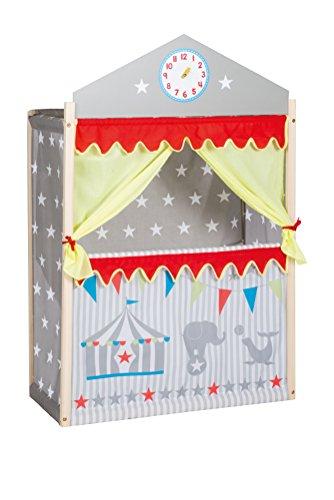 roba Teatrino delle Marionette Punch e Judy - Autoportante - con Rivestimento in Tessuto - Gioco Olistico - Legno Massello - Grigio