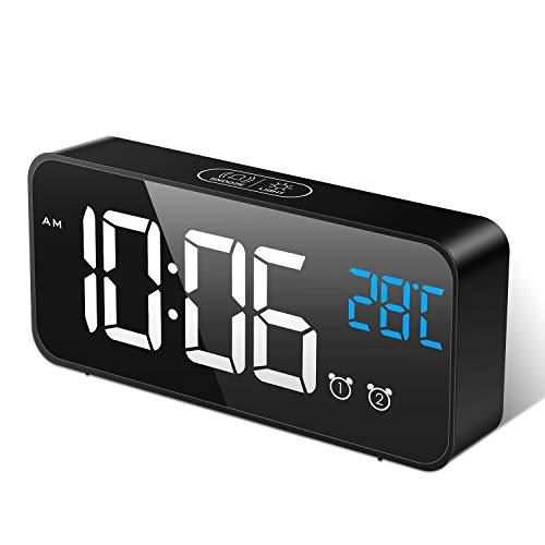 MOSUO Sveglia Digitale, Sveglia da Comodino con Temperatura e LED Grande  Schermo, Orologio a Specchio con 2 Allarme, Snooze, Suoni e Luminosità  Regolabile, Controllo Vocale, USB Ricaricare, Nero