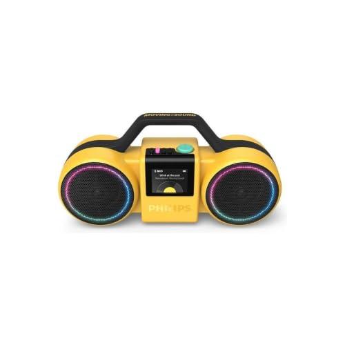 PHILIPS The Roller Wireless Speaker TAMS60Y - 120W max, Bluetooth 6.0, impermeabile IP67, batteria 24h, suono stereo, design retrò, Auracast, USB-C, luci LED - Giallo