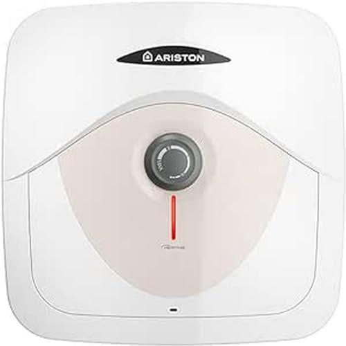 Ariston Dune RS - Scaldabagno Elettrico 10 Litri 36x30x36, Boiler Elettrico con Display LED per Controllo Temperatura, Installazione in Italia Sopralavello Beige 220V, Classe Energetica A