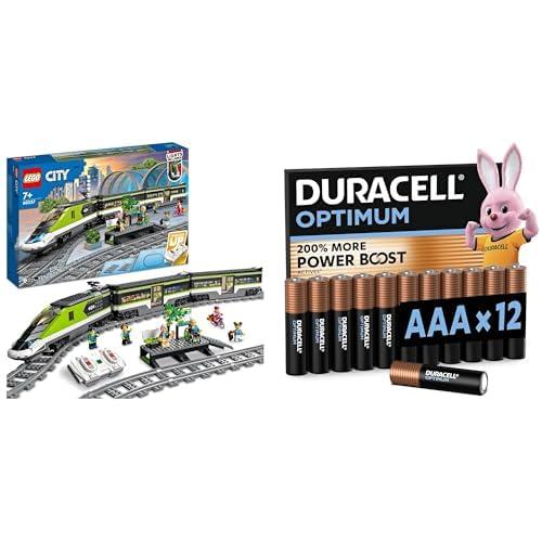 LEGO City Express Passenger Train - Includes Remote Control Toy Train + DURACELL Optimum AAA Batteries (Pack of 12)