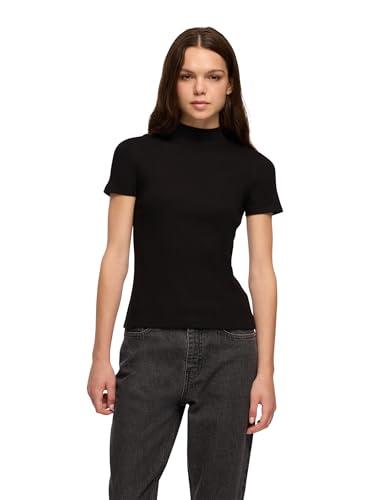 TERRANOVA T-Shirt Donna Lupetto a Costine, Maniche Corte, vestibilità Aderente, Tinta Unita – Basica e Versatile – Nero – XL