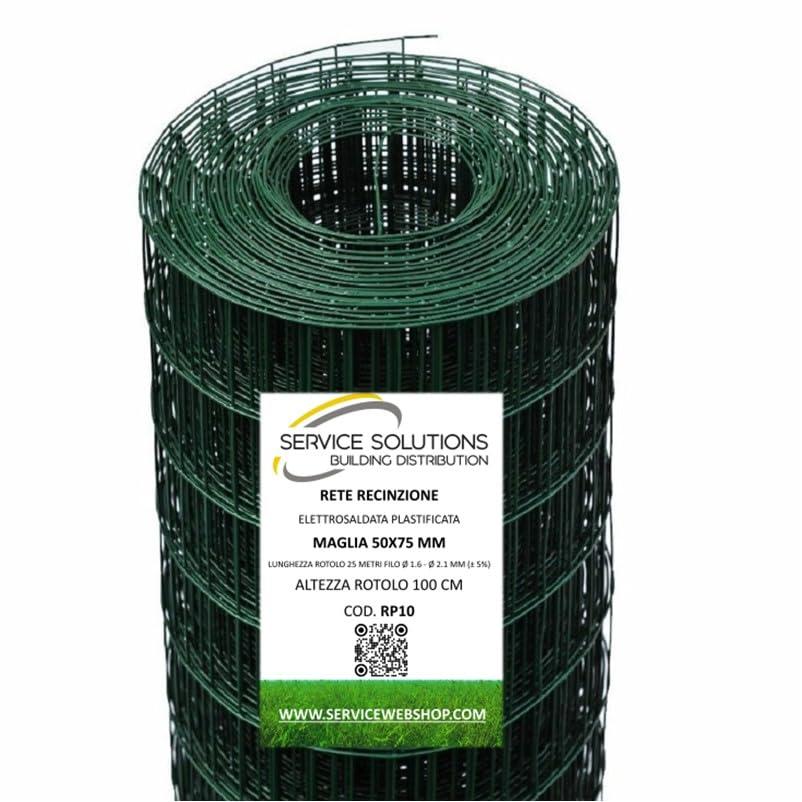 Rete Metallica Elettrosaldata Plastificata Verde – Recinzione Giardino/Orto/Animali – Rotolo 25 m, Maglia 50×75 mm, Zincata e Plastificata Resistente per Esterni | SERVICEWEBSHOP (H100CM)